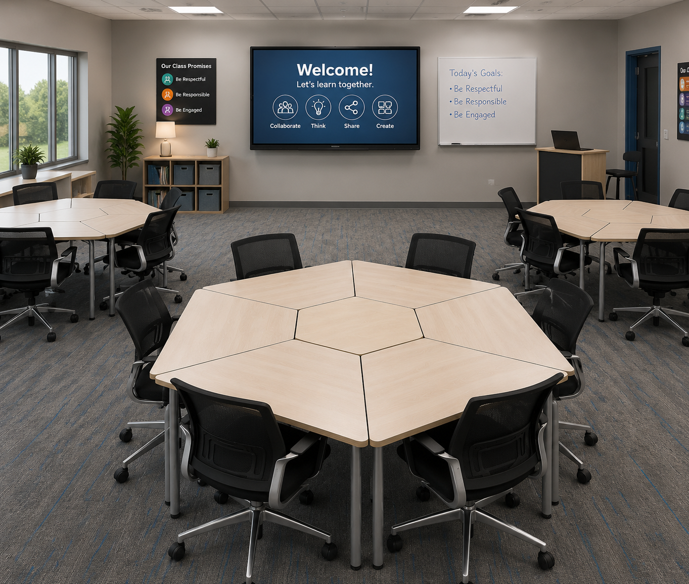 Diamond/Square Cluster Table (with Central Hub) — Classroom Furniture, Zumax